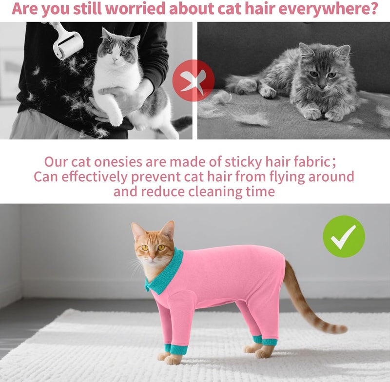 T'CHAQUE Sticky Hair Cat Clothes, Professional Recovery Suit for Cats, Anti-Shedding Shirt Outfit, Soft Pajamas for Kittens, Post-Surgery Onesie for Male & Female Cats - Image 5